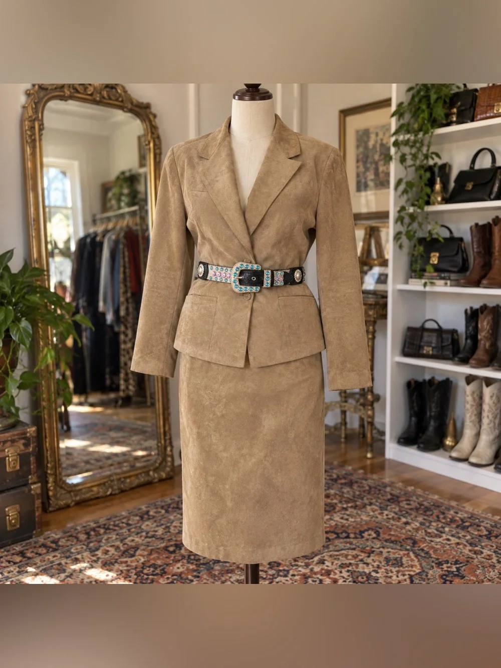 Vintage Adolph Schuman Lilli Ann Ultrasuede Blazer Skirt Set